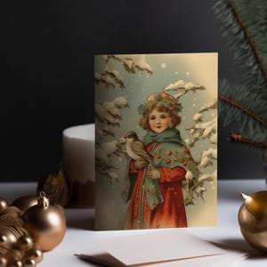 Winter Postcard Christmas Card Vintage nostalgic Girl Postkarte