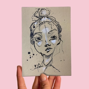 Postal n.° 64 Arte, Sin título, Boceto, Retrato, Carboncillo sobre papel, Dibujo a carboncillo