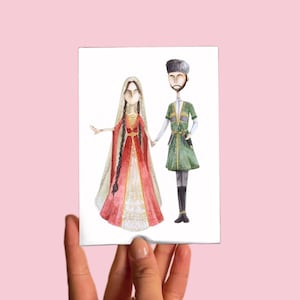 Carte postale n°10 Art, Couple tchétchène, aquarelle sur papier
