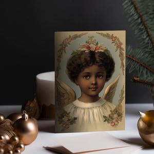 Winter Postcard Christmas Card Vintage nostalgic inclusive Postkarte Angel Black