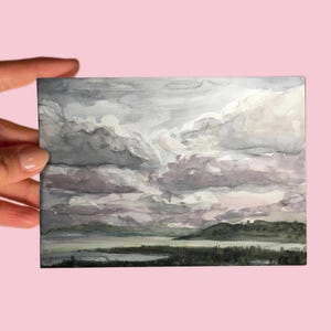 Carte postale n° 91 Art, paysage, ciel, atmosphère, arbre, forêt, botanique, plantes, fleurs, jardin, aquarelle sur papier