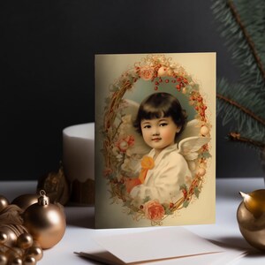Winter Postcard Christmas Card Vintage nostalgic inclusive Postkarte Angel Asian