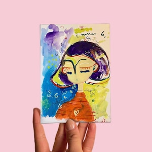 Carte postale n°6 Art, violet, gouache sur papier