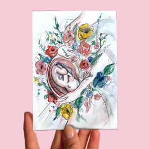 Postal nº 88 Arte, Embarazo, Acuarela sobre papel, Bebé, Flores