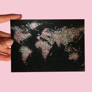 Carte postale n° 83 Art, Carte du monde, Acrylique sur toile, Voyage autour du monde