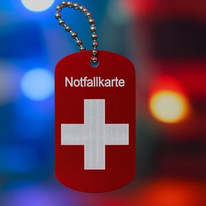 Emergency card for keychain, satchel, car, chain
