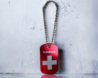 Emergency card for keychain, satchel, car, chain