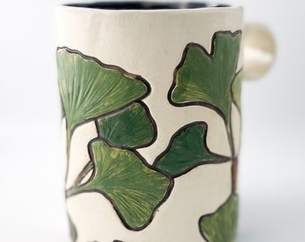 Ginkgo Hand Carved Ceramic Mug