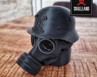 Kappe für Anhängerkupplung SKULL | TOTENKOPF Gas Maske | Stahlhelm mit DIEBSTAHLSICHERUNG