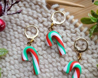3 Piece Candy Cane sets - Winter Stitch Marker, Christmas Progress Keeper /Knitting or Crochet notion