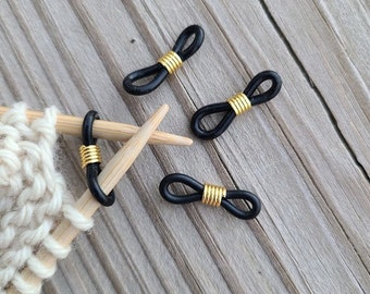 Knitting Needle Minder, Needle Hugger . Stitch Stopper, Project Keeper, (set of 4 or 8) Black and Gold tone