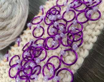 Snag free Stitch Markers "Lavander Dreams"  ,Dangle free knitting rings - Purple Rings