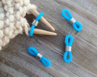 Blue Knitting Needle Stoppers, Project Keeper, Set of 4