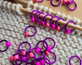 Snag free Stitch Markers "Girls Just Wanna have Fun"  ,Dangle free knitting rings - Purple Rings