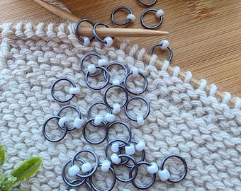 Snag free Stitch Markers "Night Out"  - Single or 2 row markers,Grey Anodized Rings, knitting notions
