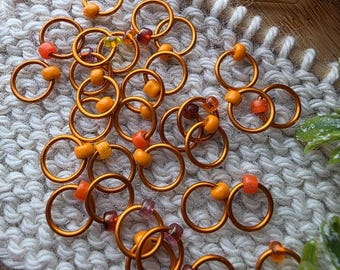 Snag free Stitch Markers "Orange Blossom" - Burnt Orange  Rings, , knitting gifts, knitting accessories