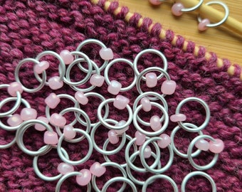 Snag free Stitch Markers "Pretty in Pink", Silver Rings