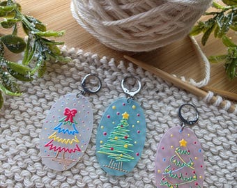 3 Piece Art Deco Holiday Trees Stitch Marker set, Crochet or Knitting notion / accessory