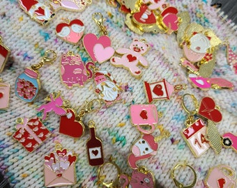 VALENTINES Stitch Markers mystery sets , Valentine Mix, Progress keepers or Needle Huggers, (5, 10, 15, 20 piece sets)