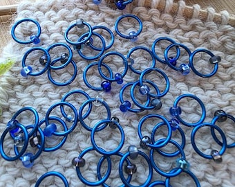 Snag free Stitch Markers "Blue Delphinimum" - Blue Rings, shades of blue beads, knitting gifts, knitting accessories