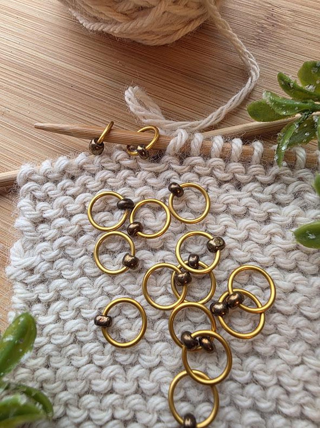 Snag Free Stitch Markers "gold Nugget" - Gold Rings, 2 Row Counter ...
