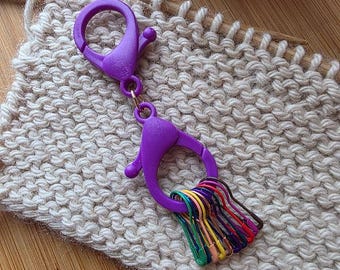 Stitch Marker Holder/Clasp with Assorted Markers, Knitting Crochet Notions, rose gold connection ring