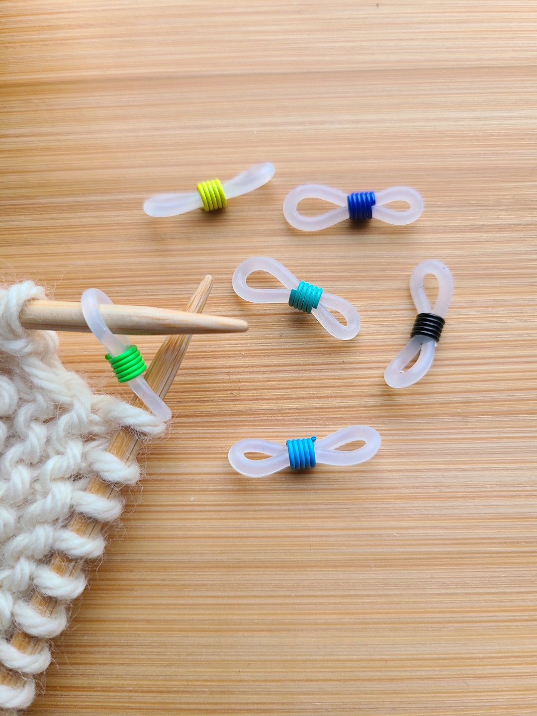 Colored Knitting Needle Stopper, Needle Hugger. Stitch Stopper, Project