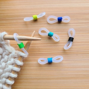 Colored Knitting Needle Stopper, Needle Hugger. Stitch Stopper, Project Keeper (6 piece set)