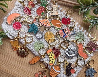 Sweater Weather Mystery Stitch Marker Pack, Fall Progress Keeper, Knit or Crochet Gift