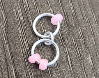 2 Row Stitch Marker Counter, Knitting gifts, Knitting accessories, silver tone and pale pink