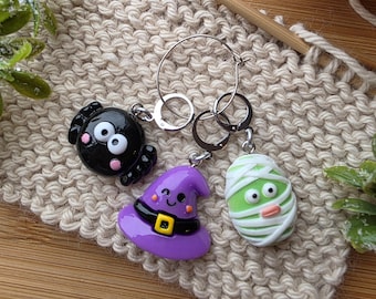 Halloween Stitch Marker Set, Mummy, Spider, Witch Hat, Knitting Crochet Progress Keepers
