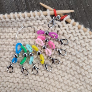 Rainbow Knitting Needle Hugger 8 Piece set, Needle Stopper. Stitch Stopper, Project Keeper (silver tone-sphere)
