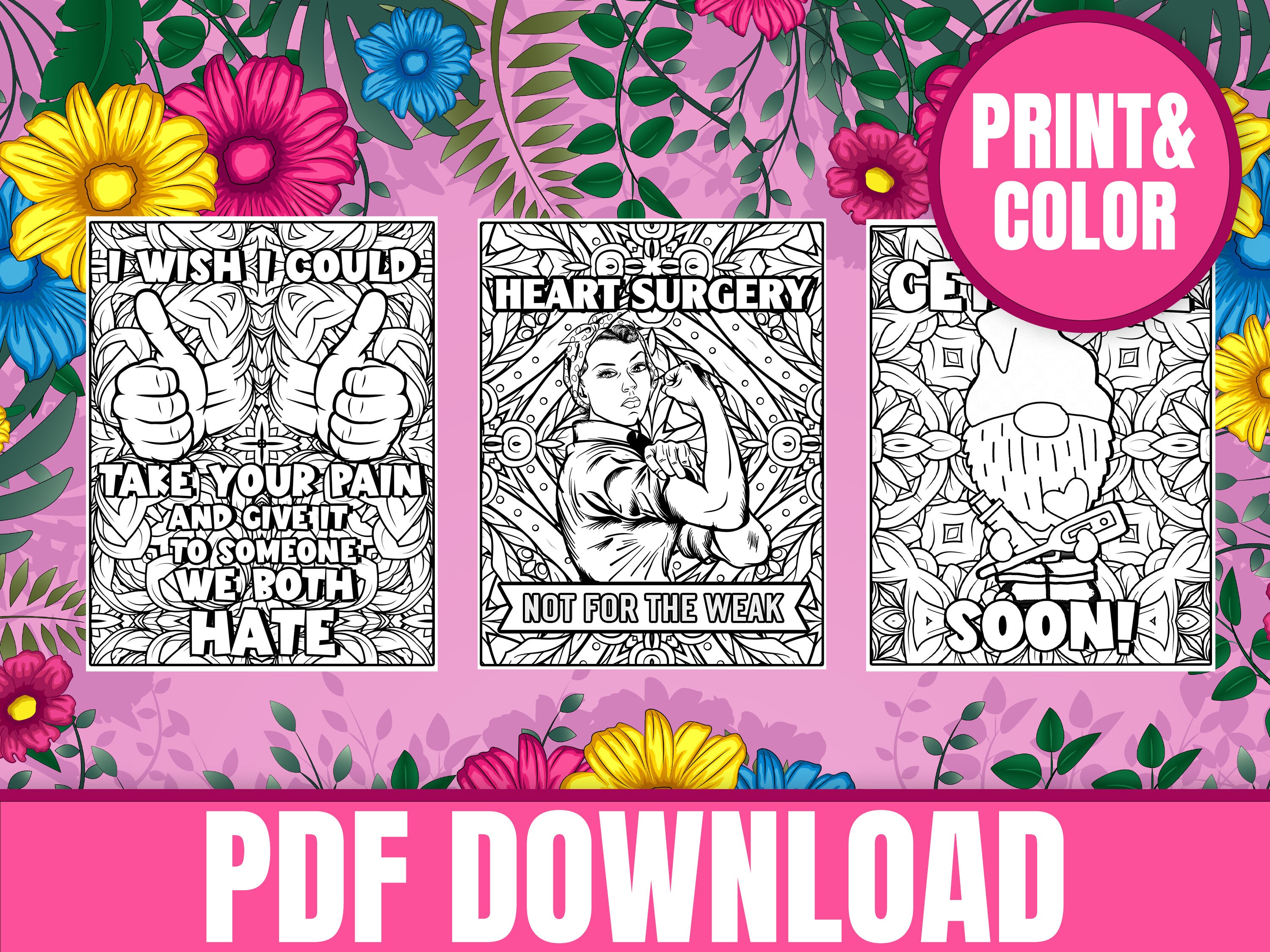 Heart Surgery Digital Coloring Book, Printable Pages for Women With ...