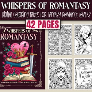Szepty Romantyzmu Cyfrowa Kolorowanka PDF, Kolorowanki Do Wydruku Dla Miłośników Fantastyki Romansowej - Bookish Romantic Smut Booktok Prezenty