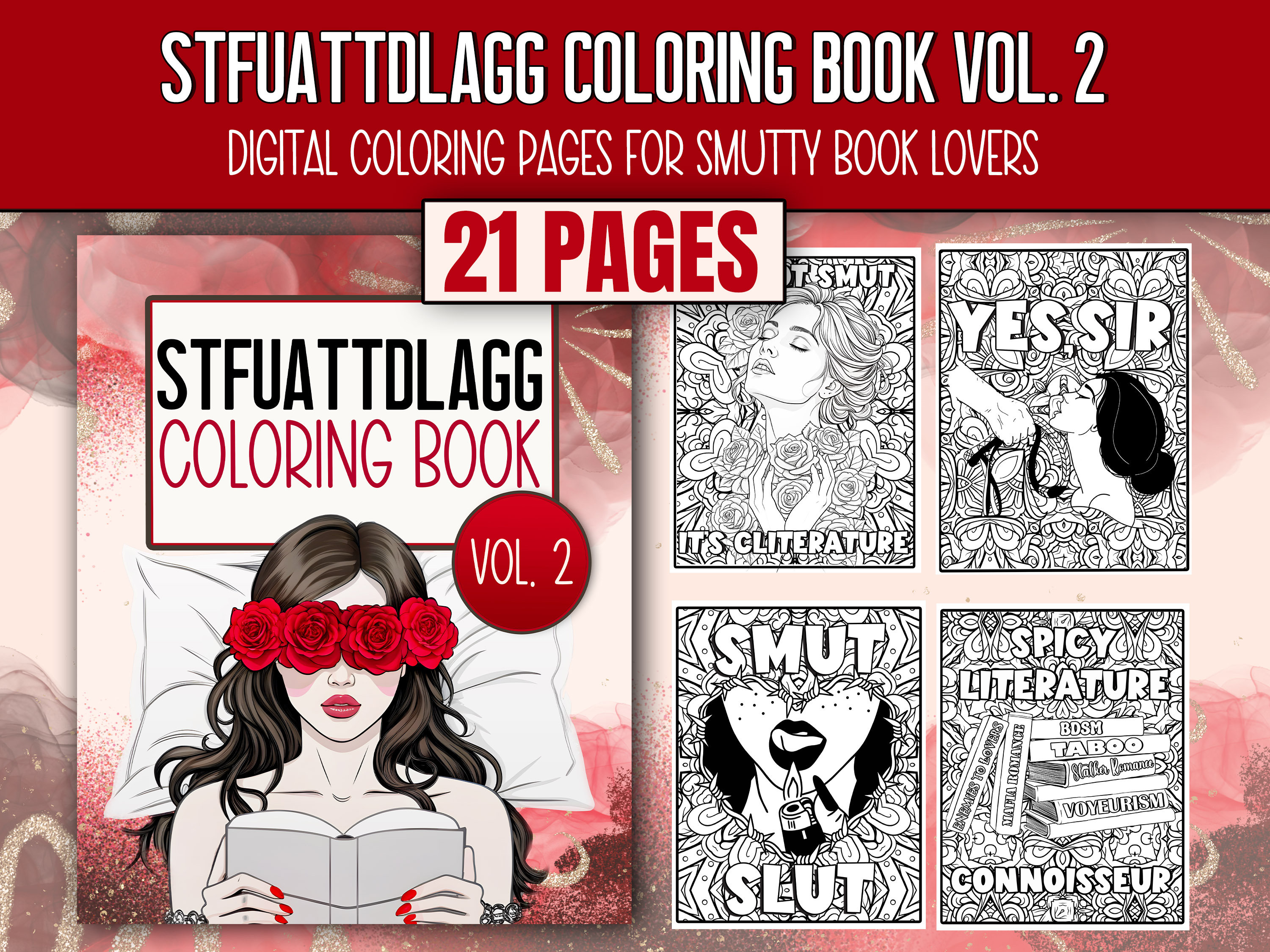 STFUATTDLAGG Coloring Book Vol. 2 Digital PDF – Spicy Romance Quotes & Printable Pages for Smut Book Lovers