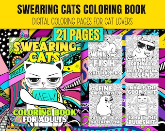 Swear Word Coloring Book | Funny Sarcastic Cats & Cuss Word Memes | Adult Cat Lover Gag Gift, Printable PDF Download