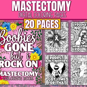 Libro para colorear digital de mastectomía - Citas divertidas y motivadoras - Páginas imprimibles para colorear de recuperación de cirugía de cáncer de mama para mujeres
