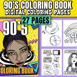 90s Coloring Book Instant Download PDF; 27 Bold and Easy Coloring Pages With Retro Nineties Accessories, Y2K Fashion & Gadgets, Groovy 1990s