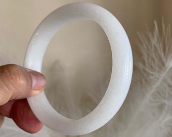 Gorgeous Genuine Afghan White jade bangle bracelet for Good Fortune Good Luck Calming Happy Joy Blessing Protection Gift for her 60 61mm 