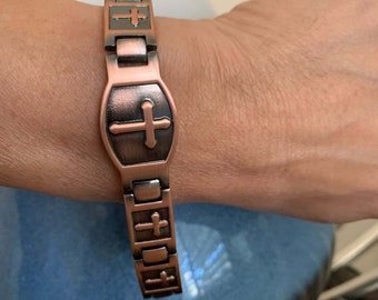 Gorgeous Cross Pure Copper Magnetic Bracelet women men restore balance energy strength enhance Calm Joy Perfect holiday gift women men