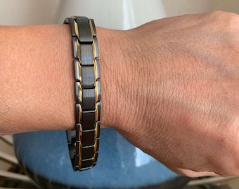 Beautiful Black Gold Steel Magnetic Bracelet 4 elements restore balance renew energy power Calm Joy great Christmas Gift for Men Women