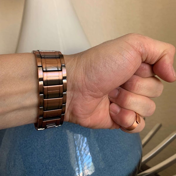 Superbe bracelet magnétique en cuivre massif homme femme 60 aimants maximum restaurent l'équilibre énergie puissance calme joie cadeau de vacances pour lui hommes femmes