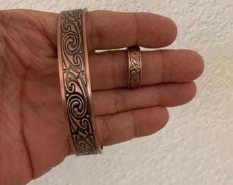 Classic Pure Copper Magnetic Bracelet Ring Set Men Women 6 magnets restore balance energy strength enhance Calm Joy Perfect Christmas Gift