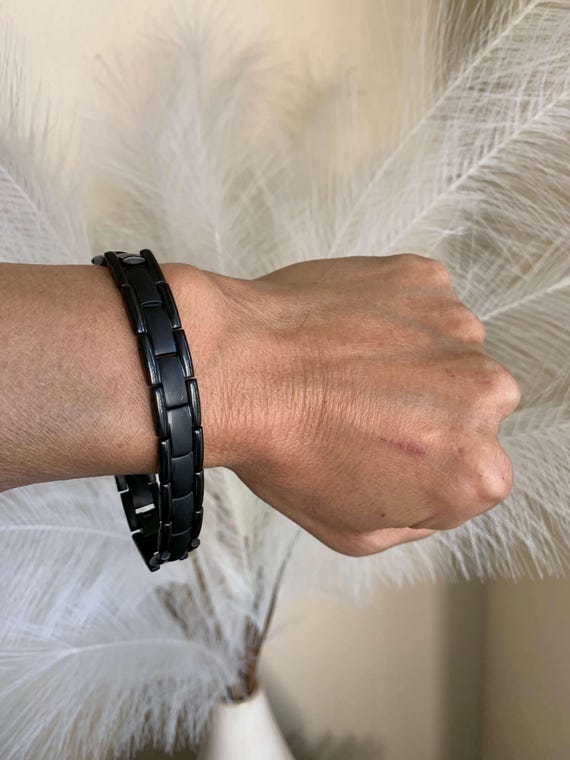 Bracelet Magnétique En Titane Noir - Avec Aimants, Marque MJ, Neuf, Effet Bien-être