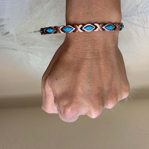 Turquoise Pure Copper Magnetic Bracelet women men 10 magnets restore balance energy strength enhance Calm Love Joy Easter gift for her women