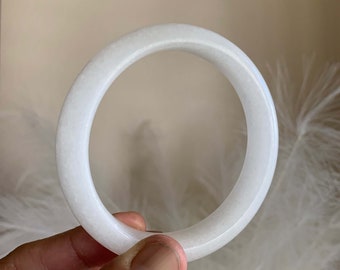 Genuine White Jade Bangle Bracelet: Good Fortune, Luck, Protection (56-63mm)