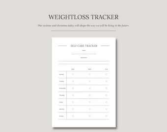 WEIGHT LOSS TRACKER, Weekly Weight Loss Goal Journal Printable, Weekly Weight In Chart, Water/Workout/Food Tracker, Weight Loss Log Planner