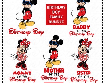 Mickey Mouse Birthday Boy Family PNG Bundle, Minnie Mouse Mommy Daddy Brother Sister, Matching Birthday Shirts