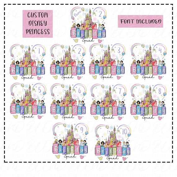 Custom Name Birthday Princess Png Bundle, Birthday Squad Png, Birthday Girl Png, Princess Png File, Family Vacation 2025 Png,Magical Kingdom