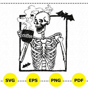 Skelett Kaffeetasse SVG, Skelett Kaffeetasse Png Halloween Schädel svg, Skelett halten Becher, Skelett Clipart Png, Skelett trinken svg, Schädel Kopf